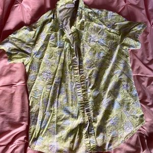 Green paisley print button down top